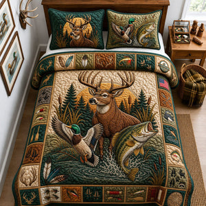 Rustic Wildlife Deer 3-Piece Quilted Bedding Set