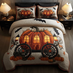 Spooky Pumpkin Carriage 3-Piece Quilted Bedding Set