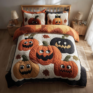 Spooky Pumpkin Cream 3-Piece Quilted Bedding Set