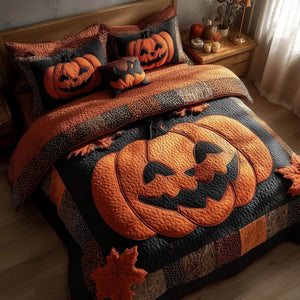 Spooky Pumpkin Dark 3-Piece Quilted Bedding Set