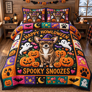 Spooky Snoozes Halloween Chihuahua 3-Piece Quilted Bedding Set