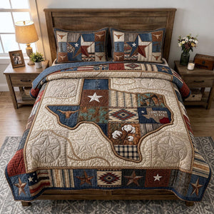 Texas Roots Map 3-Piece Quilted Bedding Set