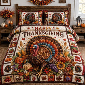 Turkey Harvest Blessing 3-Piece Quilted Bedding Set