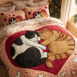 Valentine Couple Kittens 3-Piece Quilted Bedding Set