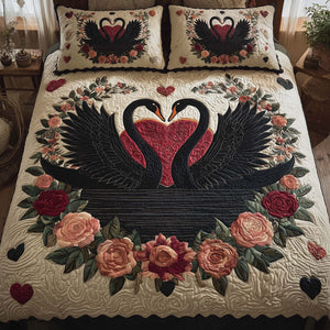 Valentine Couple Swans 3-Piece Quilted Bedding Set