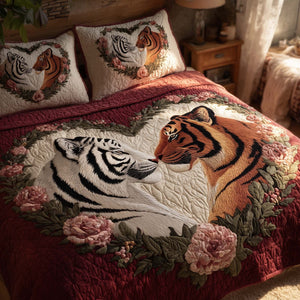 Valentine Couple Zebra Tiger 3-Piece Quilted Bedding Set