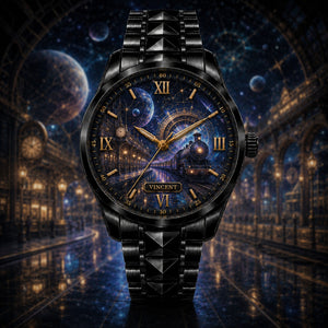 Personalized Celestial Train Watch with Custom Name - Men's & Women's, Leather or Metal Strap - Gift