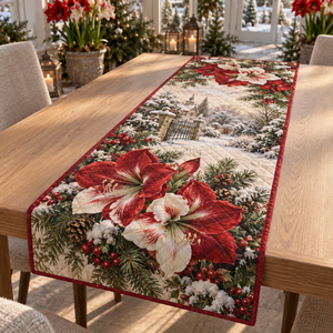 Winter Amaryllis Christmas Quilted Table Runner