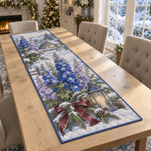 Winter Delphinium Christmas Quilted Table Runner