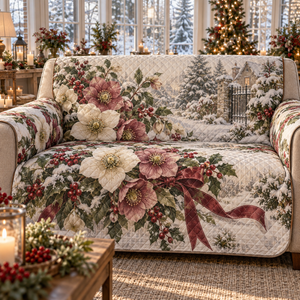 Winter Hellebore Christmas Quilted Sofa Cover