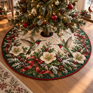 Winter Hummingbird Quilted Christmas Tree Skirt