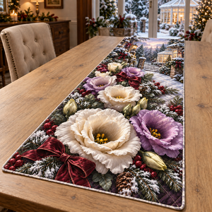 Winter Lisianthus Christmas Quilted Table Runner