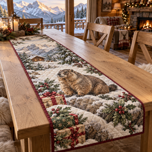 Winter Marmot Christmas Quilted Table Runner