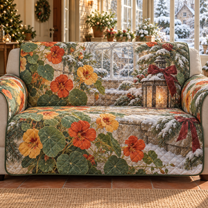 Winter Nasturtium Christmas Quilted Sofa Cover