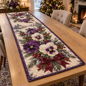 Winter Pansy Christmas Quilted Table Runner