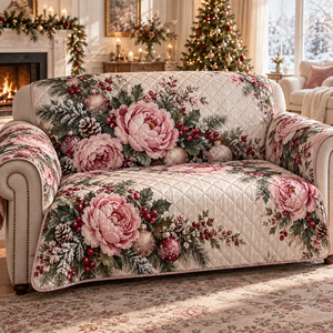 Winter Peony Christmas Quilted Sofa Cover
