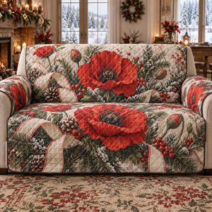 Winter Poppy Christmas Quilted Sofa Cover