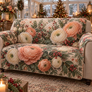 Winter Ranunculus Christmas Quilted Sofa Cover