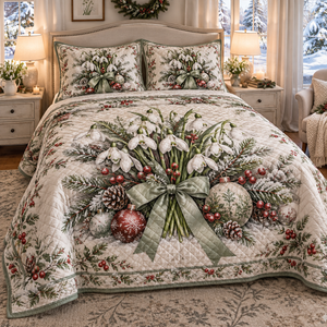 Winter Snowdrops Christmas 3-Piece Quilted Bedding Set