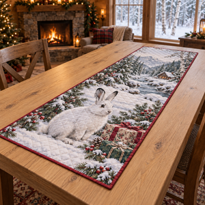 Winter Snowshoe Hare Christmas Quilted Table Runner