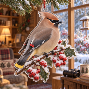Winter Waxwing Acrylic Christmas Ornament