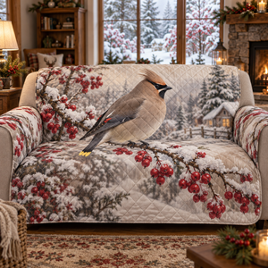 Winter Waxwing Christmas Quilted Sofa Cover
