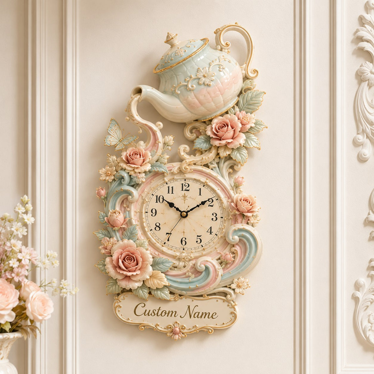 Personalized Tea Culture Lovers Wall Clock with a custom name set into the design