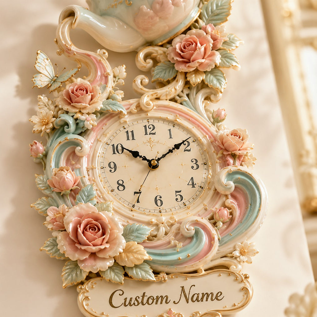 Tea Culture Lovers Custom Name Wall Clock — personalized with a custom name