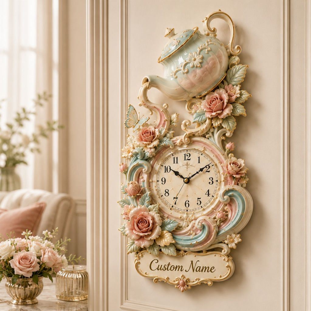 Tea Culture Lovers Custom Name Wall Clock — personalized with a custom name