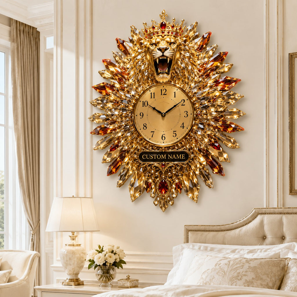 Crystal lion Custom Name Wall Clock — personalized with a custom name