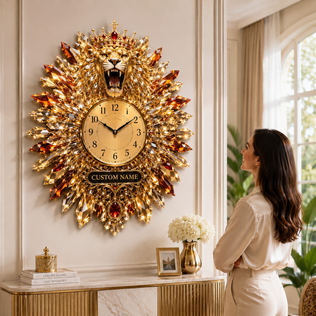 Crystal lion Custom Name Wall Clock — personalized with a custom name
