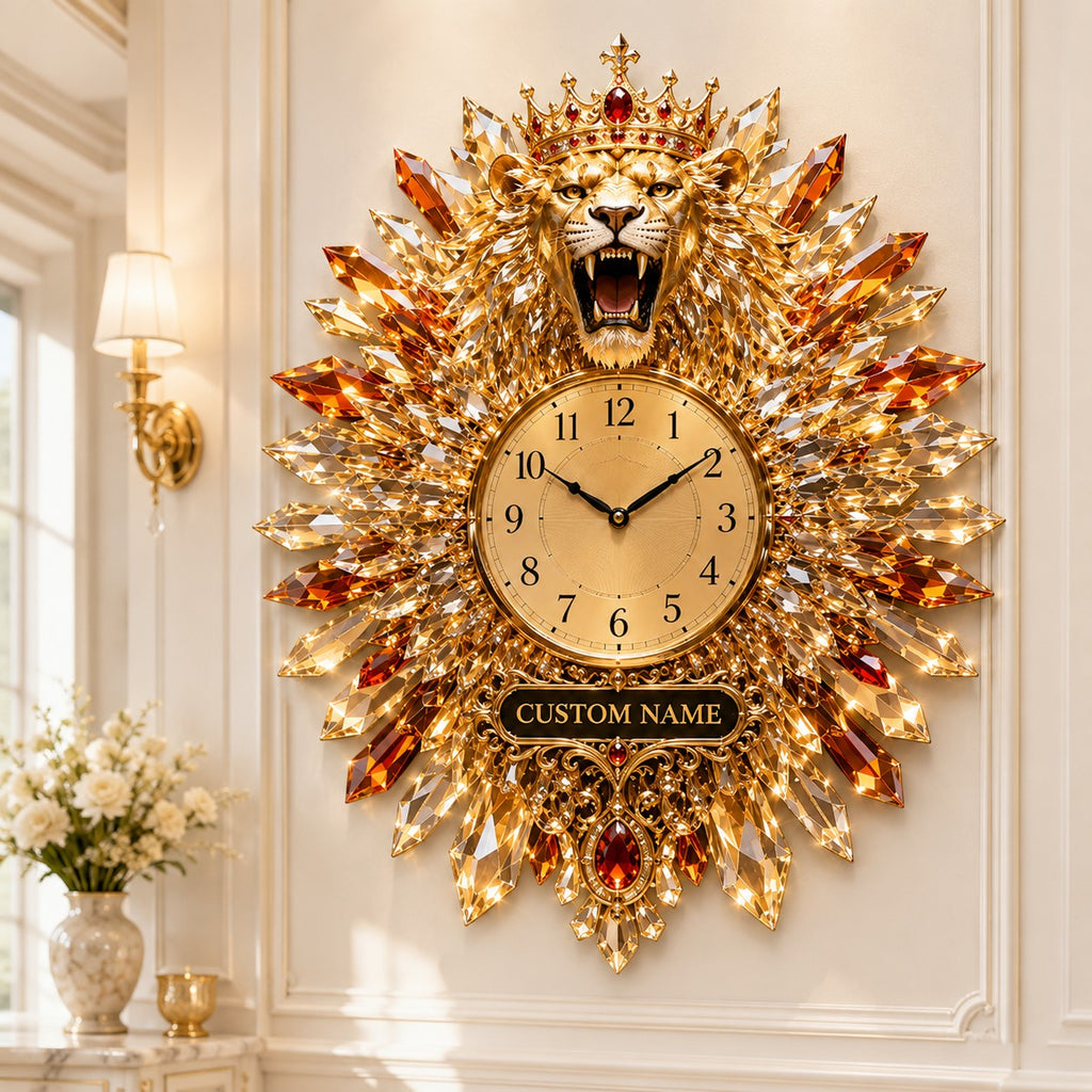 Crystal lion Custom Name Wall Clock — personalized with a custom name