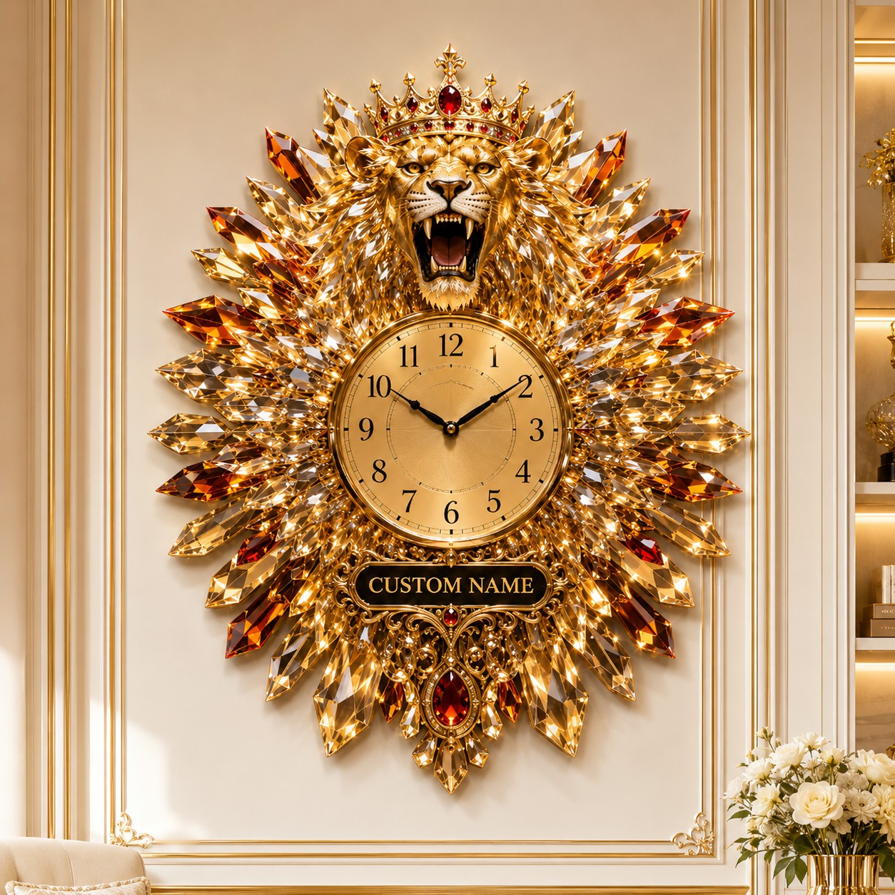Crystal lion Custom Name Wall Clock — personalized with a custom name