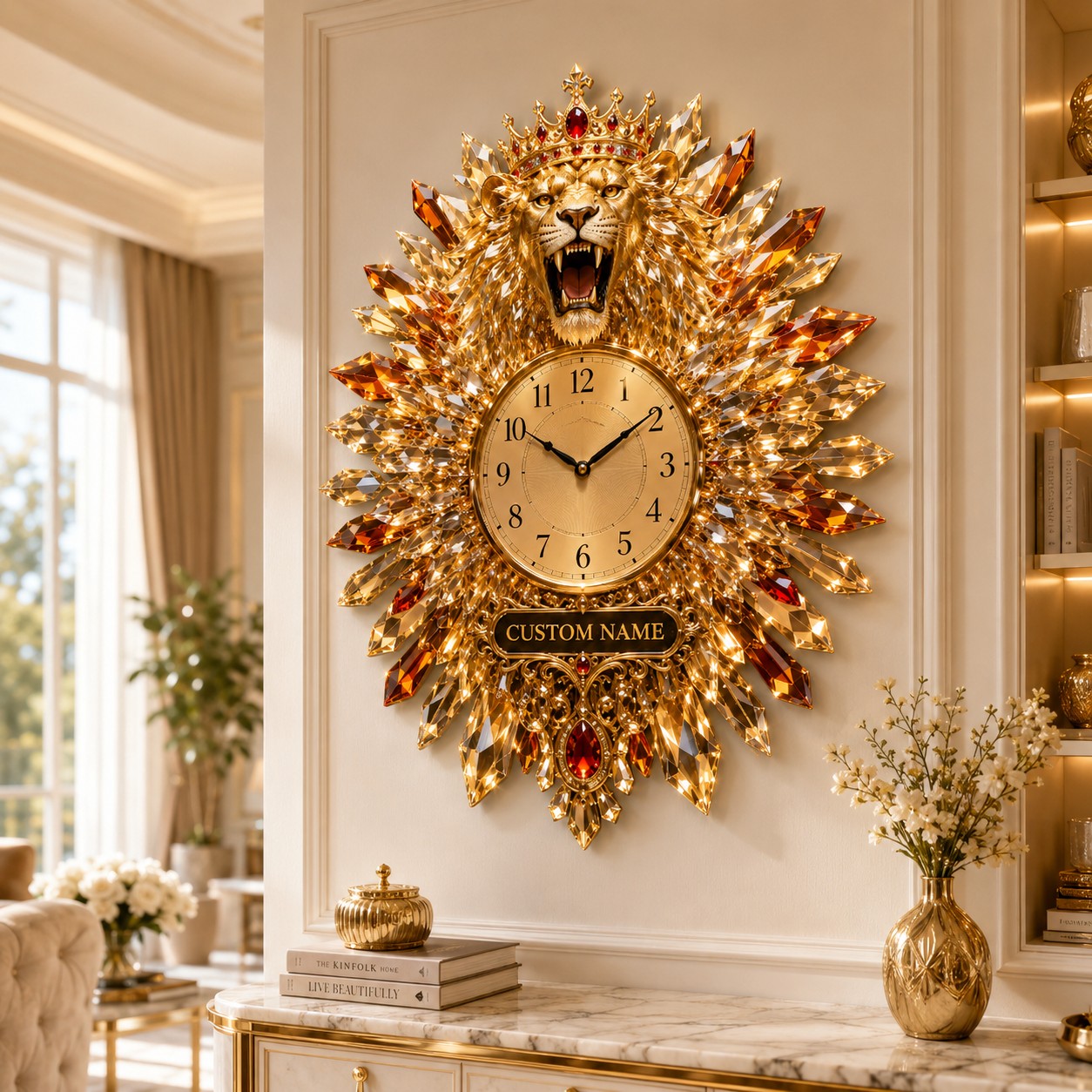 Crystal lion Custom Name Wall Clock — personalized with a custom name