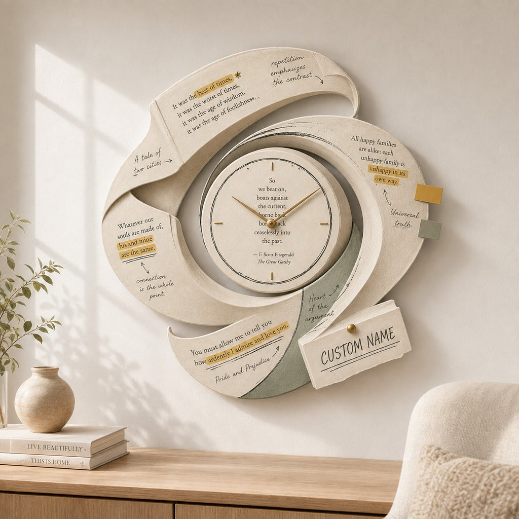 Personalized Literary Annotation Book Lover Wall Clock — personalized with a custom name