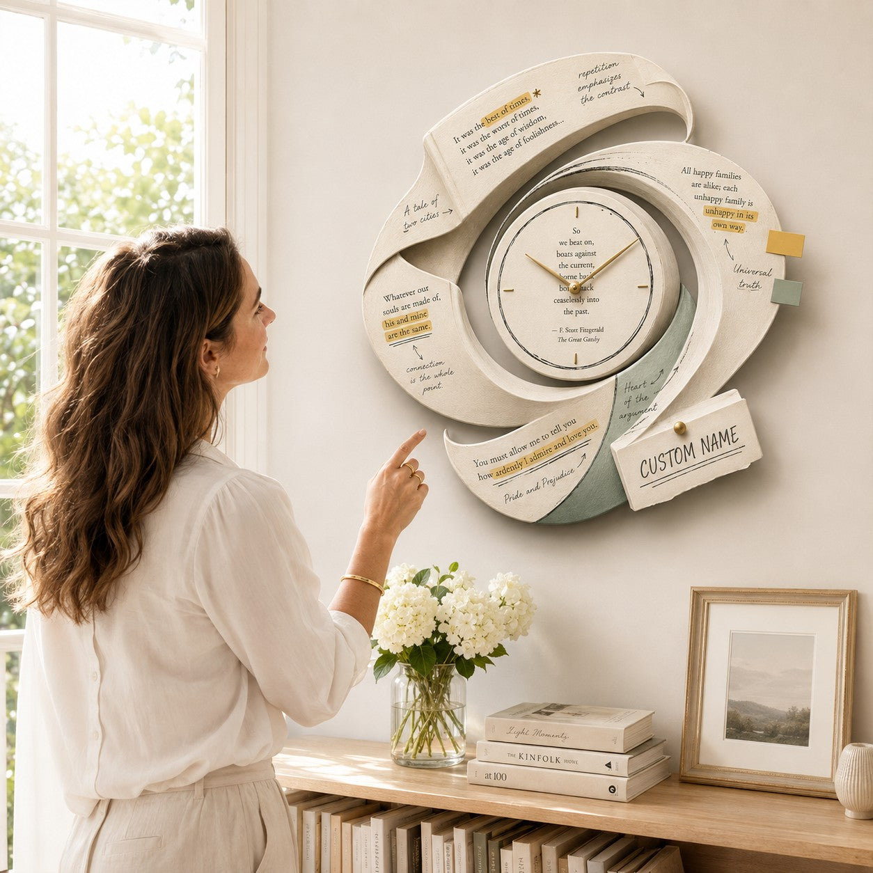 Personalized Literary Annotation Book Lover Wall Clock — personalized with a custom name