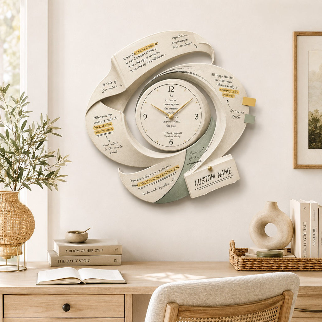 Personalized Literary Annotation Book Lover Wall Clock — personalized with a custom name