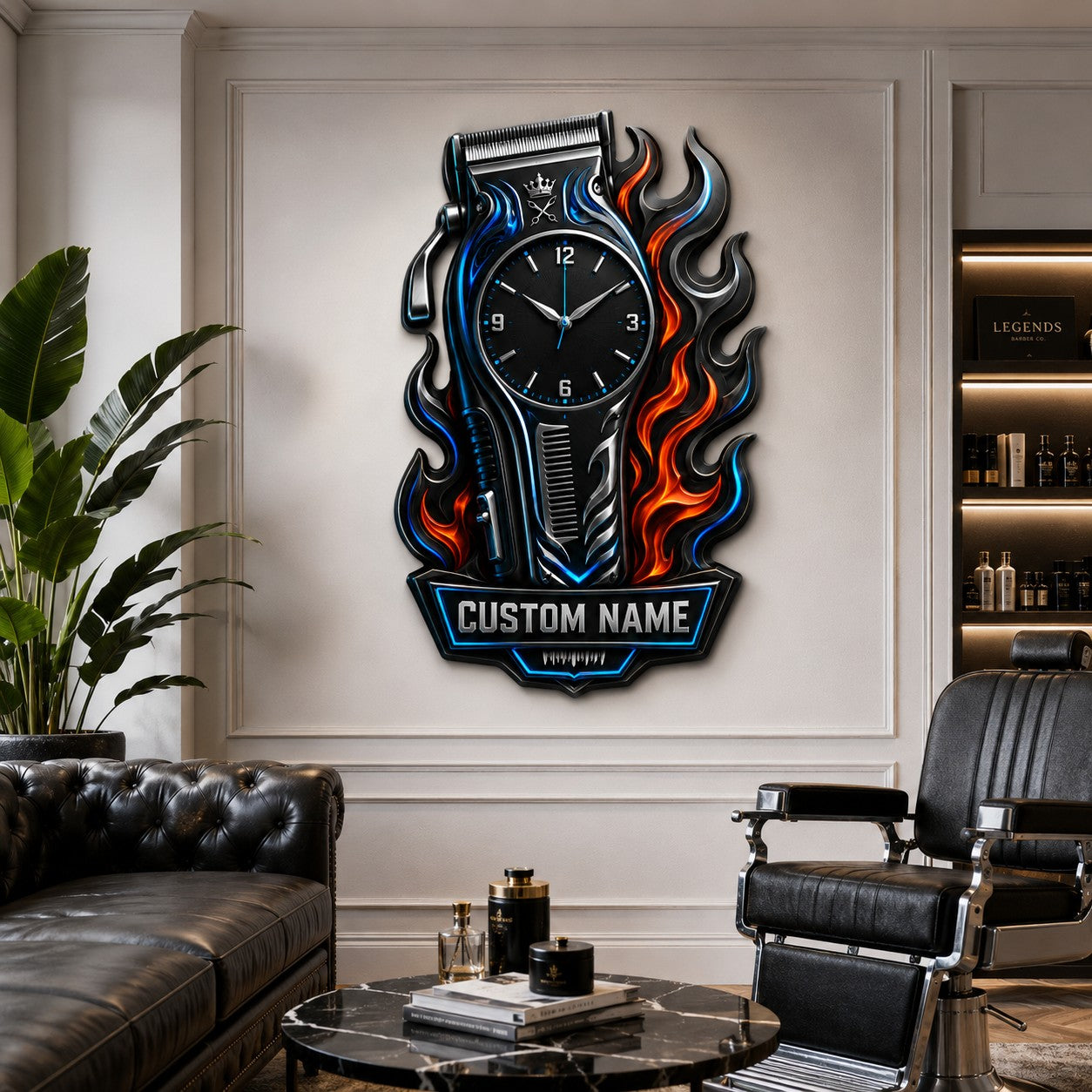 Personalized barber clipper wall clock — personalized with a custom name