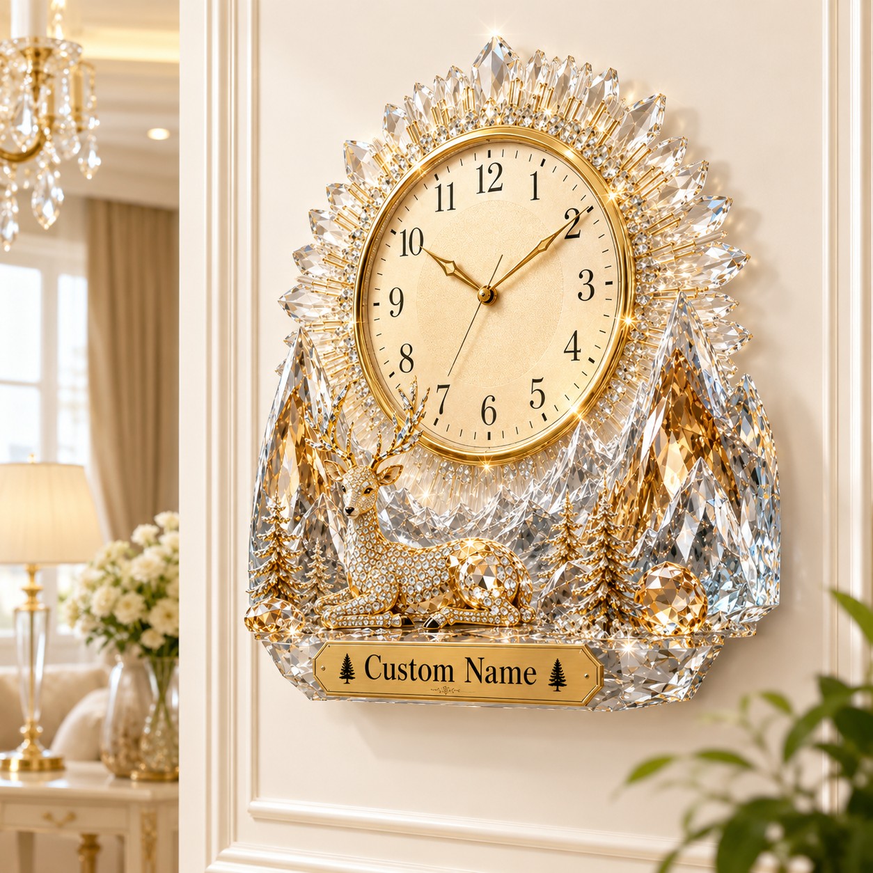 Deer Custom Name Wall Clock — personalized with a custom name