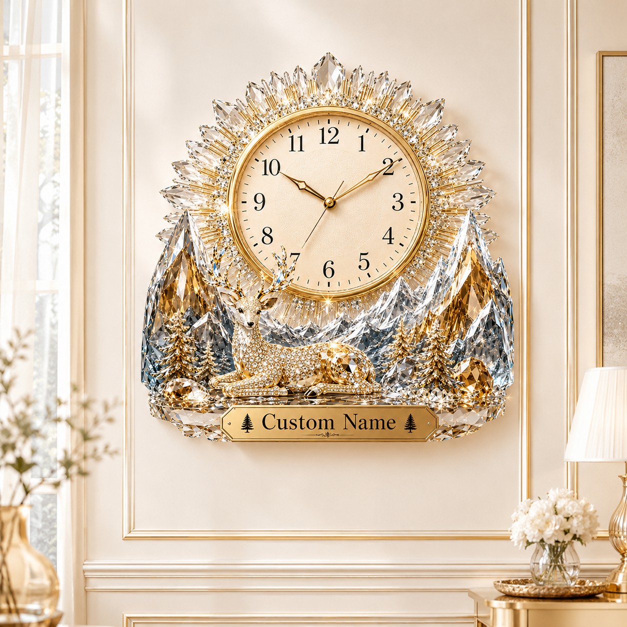 Deer Custom Name Wall Clock — personalized with a custom name