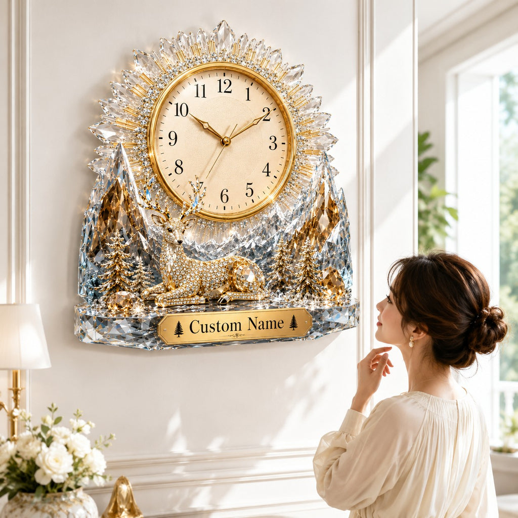 Deer Custom Name Wall Clock — personalized with a custom name