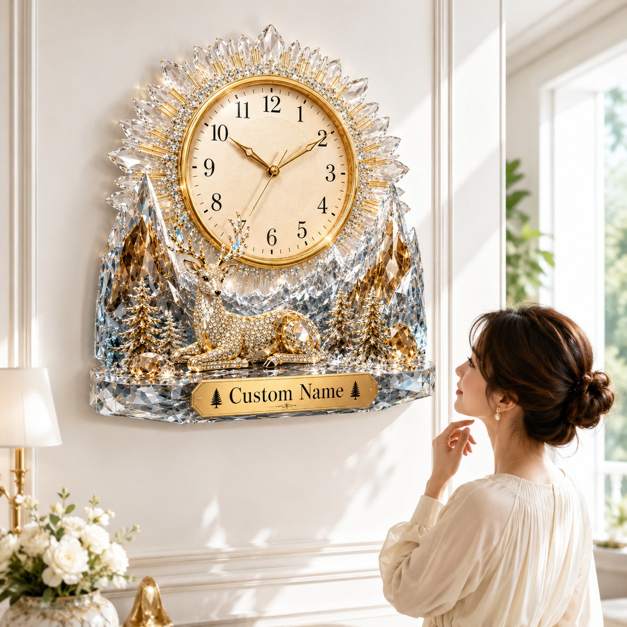 Deer Custom Name Wall Clock — personalized with a custom name