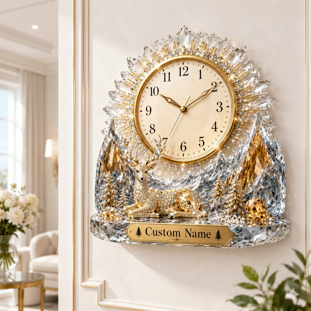 Deer Custom Name Wall Clock — personalized with a custom name