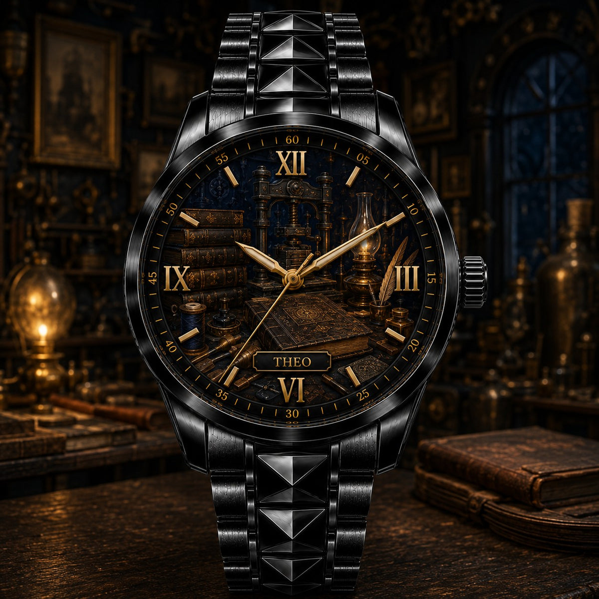 Custom Victorian Inventor Study Watch — personalized with a custom name