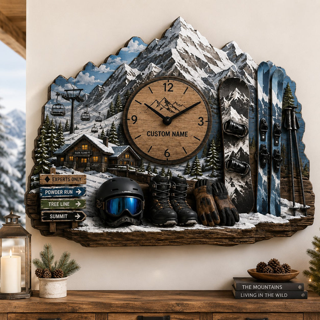 Mountain cabin owners Custom Name Wall Clock — personalized with a custom name