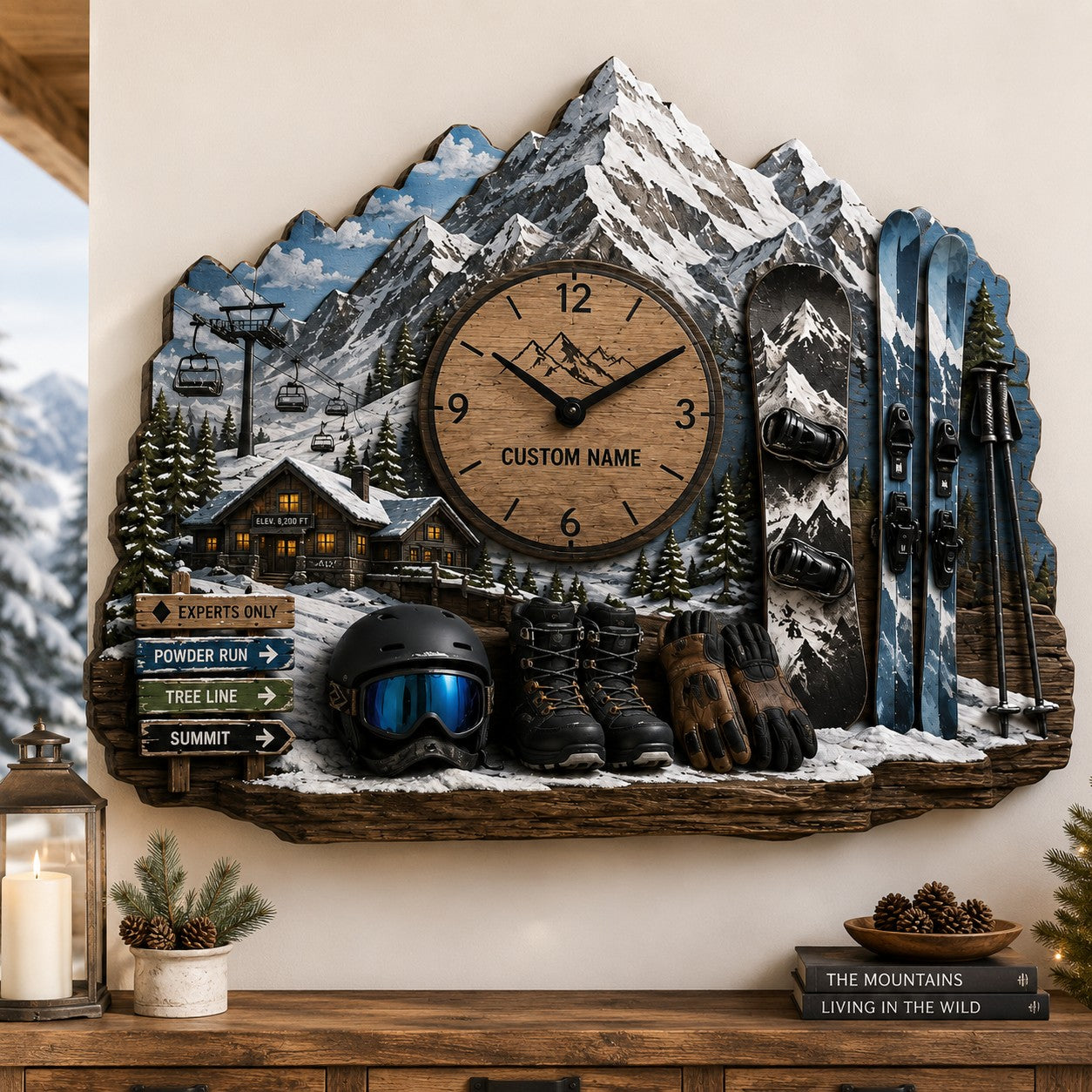Mountain cabin owners Custom Name Wall Clock — personalized with a custom name