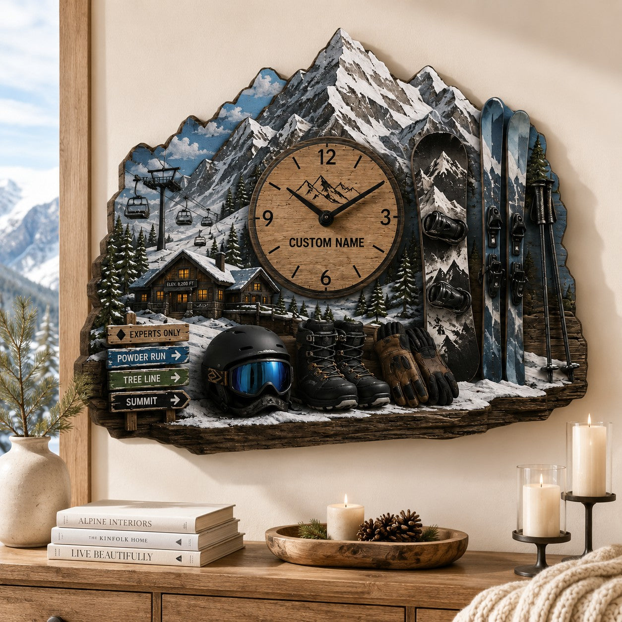 Mountain cabin owners Custom Name Wall Clock — personalized with a custom name