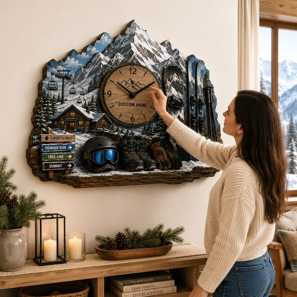 Mountain cabin owners Custom Name Wall Clock — personalized with a custom name