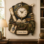 Personalized Travel Book Lover Wall Clock — personalized with a custom name