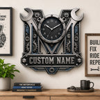 Personalized Mechanic Wrench Wall Clock with a custom name set into the design